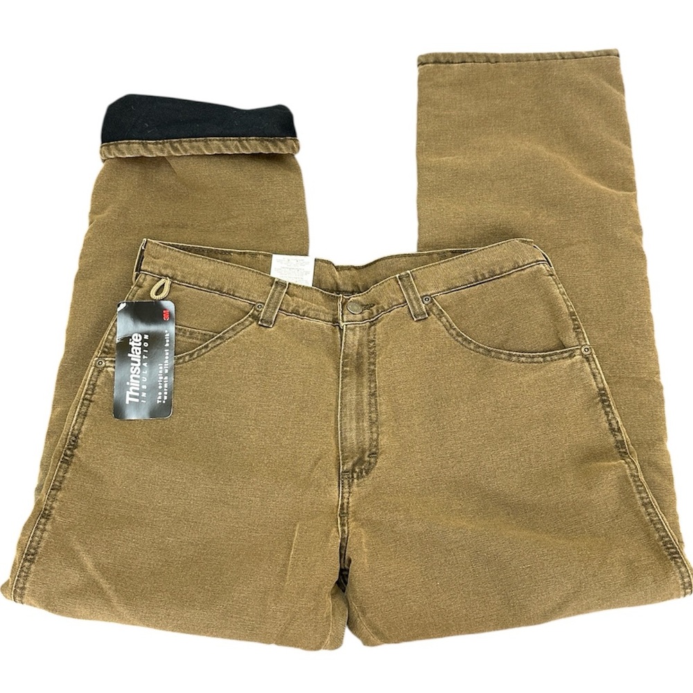 Wrangler Brown Rugged Wear Woodland Thermal Relaxed Fit Jeans Thinsulate 34X30‎